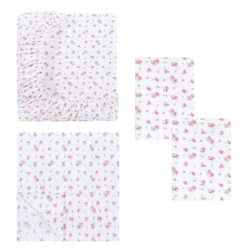 Ensemble de draps en microfibre 4 pièces Modern, Ivory Floral, Ensemble de draps pour grand lit avec 2 taies d'or