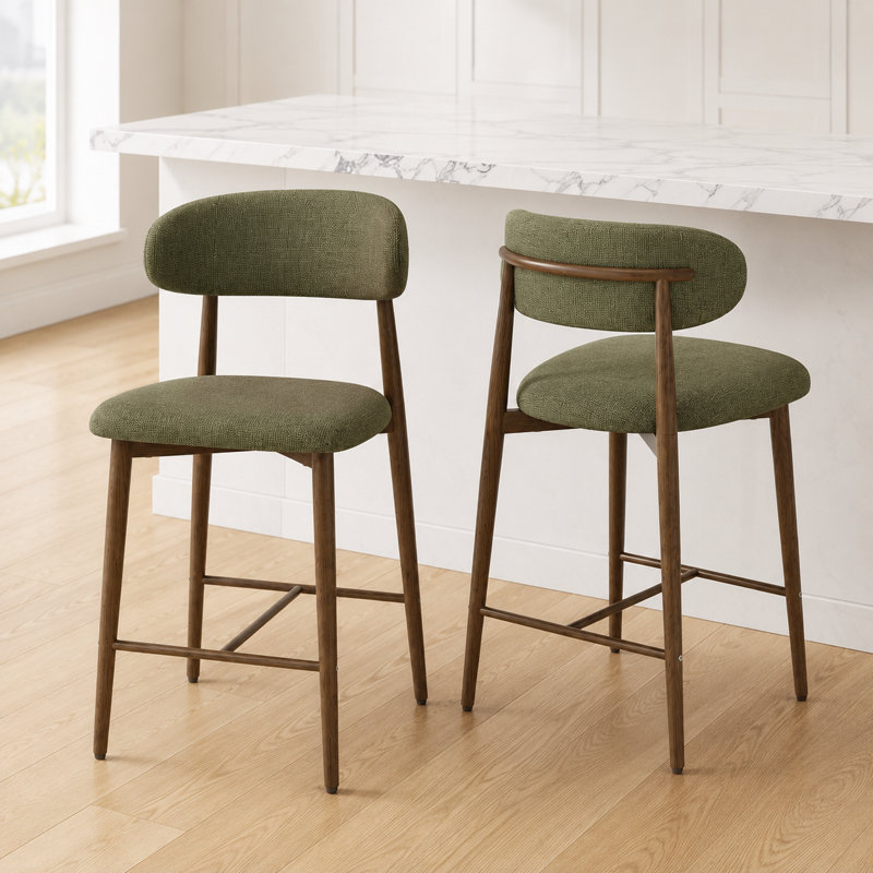 Tabouret de bar 39,7 po de hauteur comptoir (ensemble de 2), vert, Siège vert / pieds en métal noyer