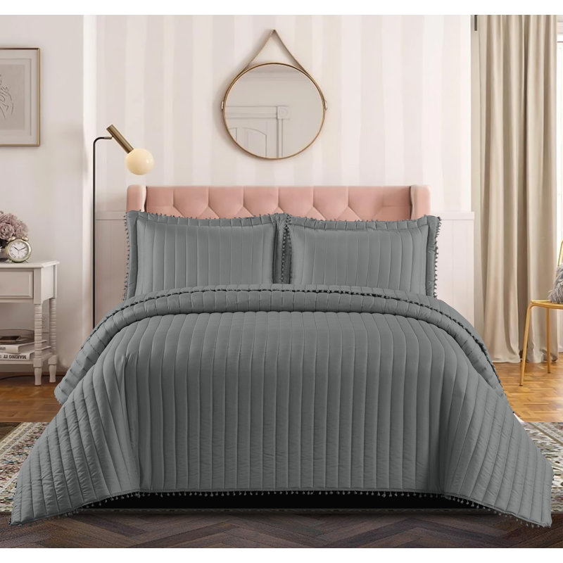 Kazanovicz Polyester No Pattern Bedspread, Grey, W240 x L250cm