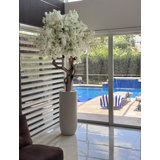 Pink Cherry Blossom Tree In Matte Grey Planter