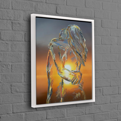 Couple romantique au coucher du soleil, art contemporain sur toile convenant à n'importe quelle pièce