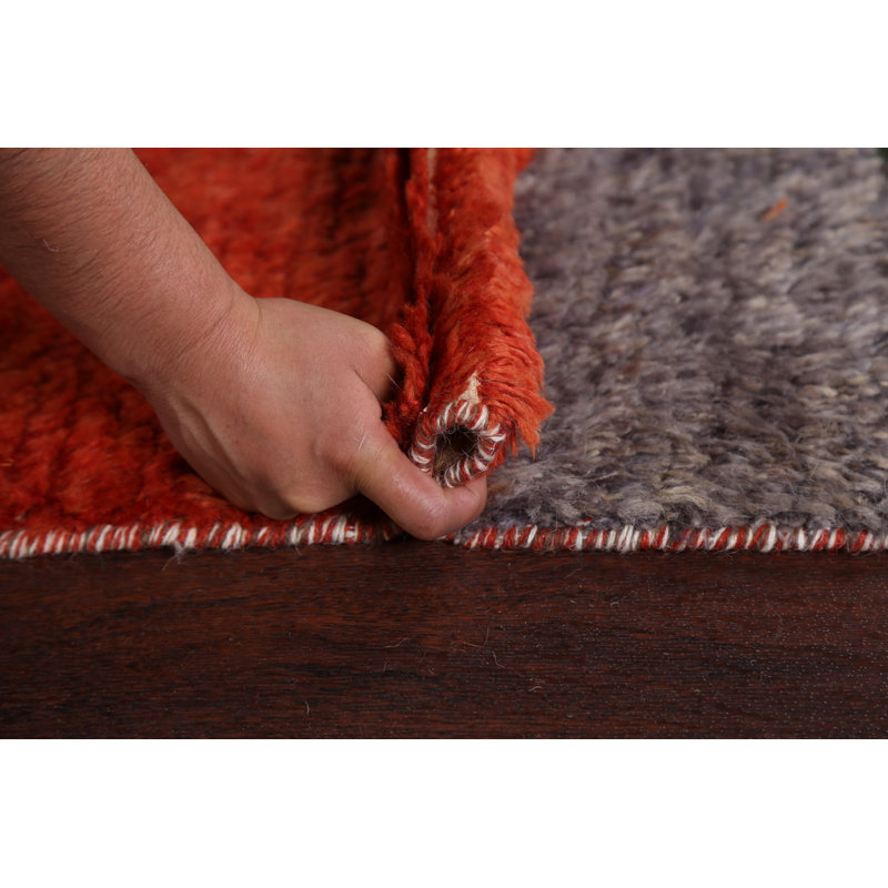 Tapis rouge en laine noué à la main de conception unique 6 pi 0 po x 9 pi 6 po