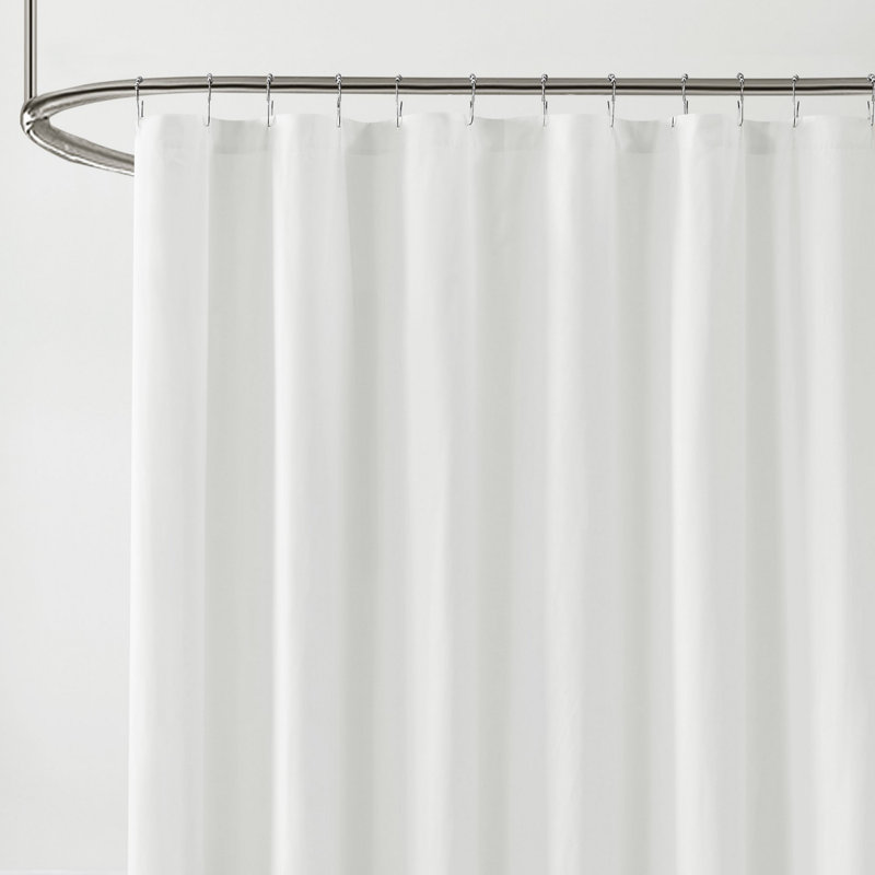 Rideau de douche en percale de coton massif Ebern Designs, Blanc / Blanc