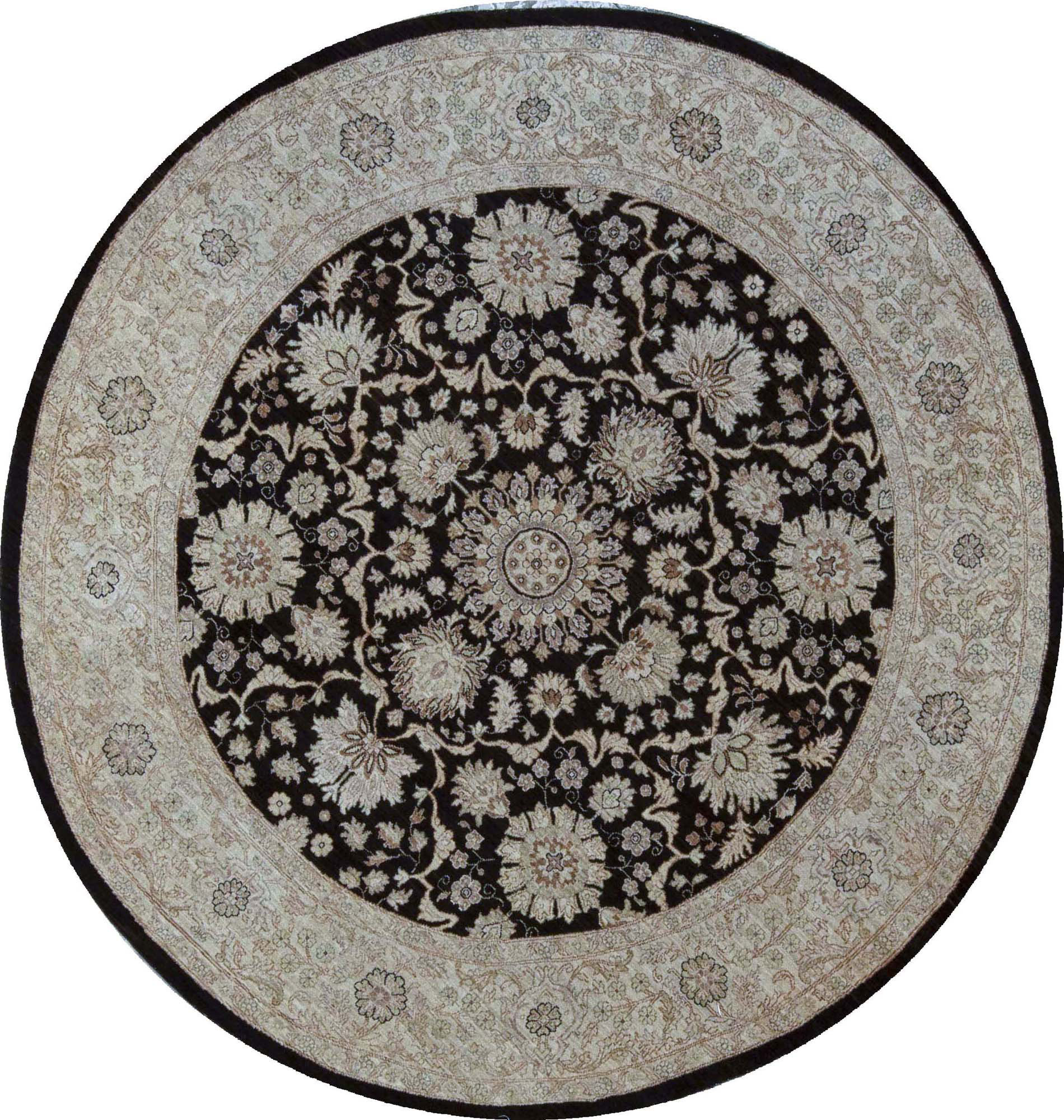 Bokara Rug Co., Inc. HandKnotted HighQuality Black and Cream Round