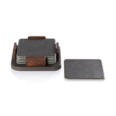 Sotto 6-Piece Leather Coaster Set with Holder