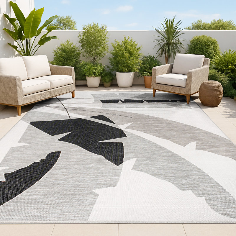 Tapis intérieur / extérieur gris / crème Correlly, Rectangle 7 pi 10 po x 10 pi