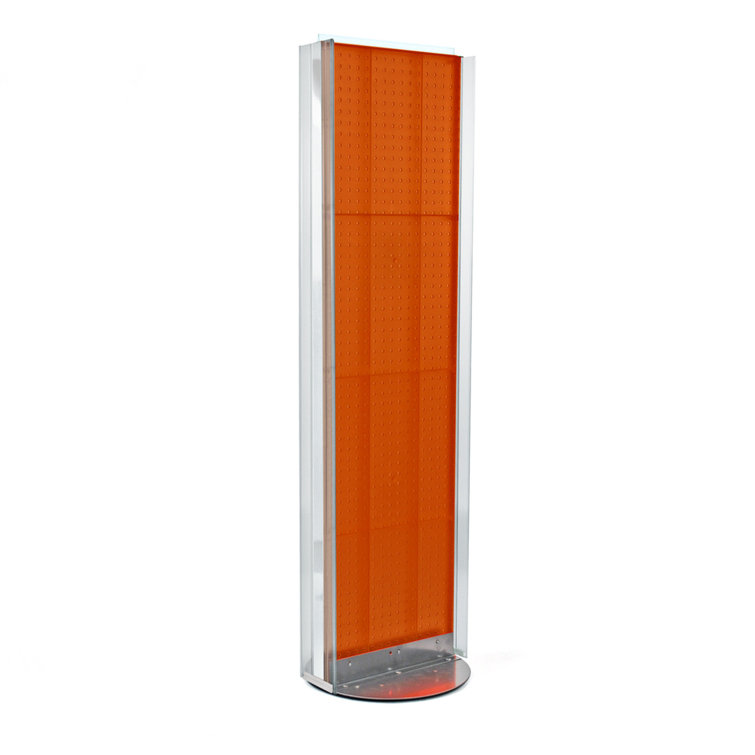 Two-Sided Pegboard Floor Display w/ C-Channel Sides on Revolving Base. Spinner Rack Stand. Panel Size: 16"W x 60"H on Revolving Base