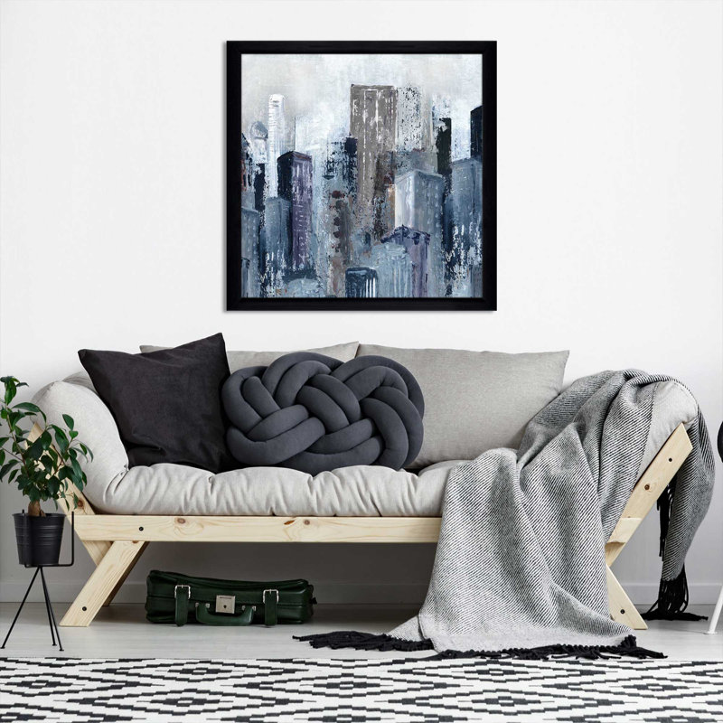«City Mood I» par Carol Robinson - Peinture, H 31,5 po x l 31,5 po x P 1 po, Cadre noir