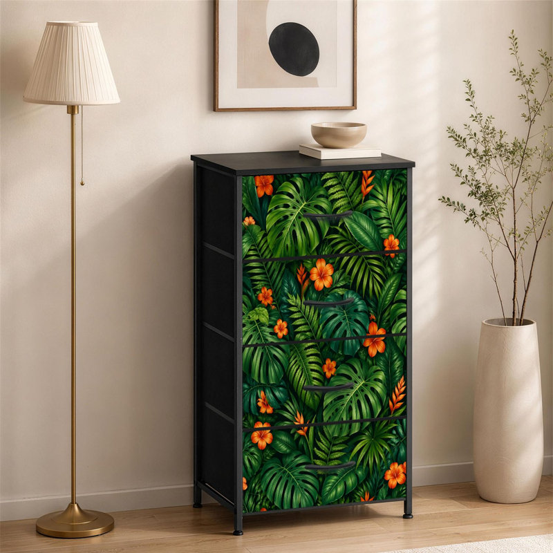 Commode 4 tiroirs pour chambre à coucher Tropical Verdure Monstera Fern Leaves Vibrant Jungle Petite grande commode à vêtements pour organisateurs de placard avec commode