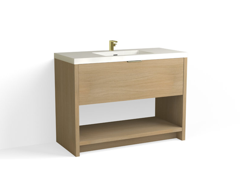 Vista 48" W Freestanding Single Bathroom Vanity, White Gloss, Biondo/Satin Brass, Single-Hole