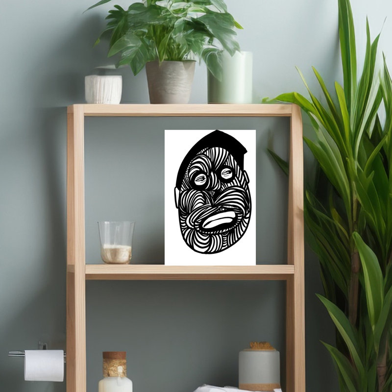 "Bold Tribal Mask", art mural contemporain abstrait, H 18 po x l 12 po