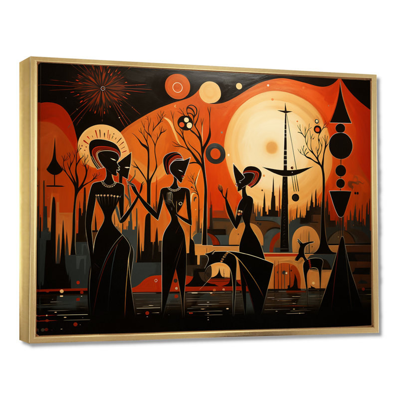 «African Contemporary Warriors Silhouettes», reproduction d'art mural africain, Cadre flottant doré