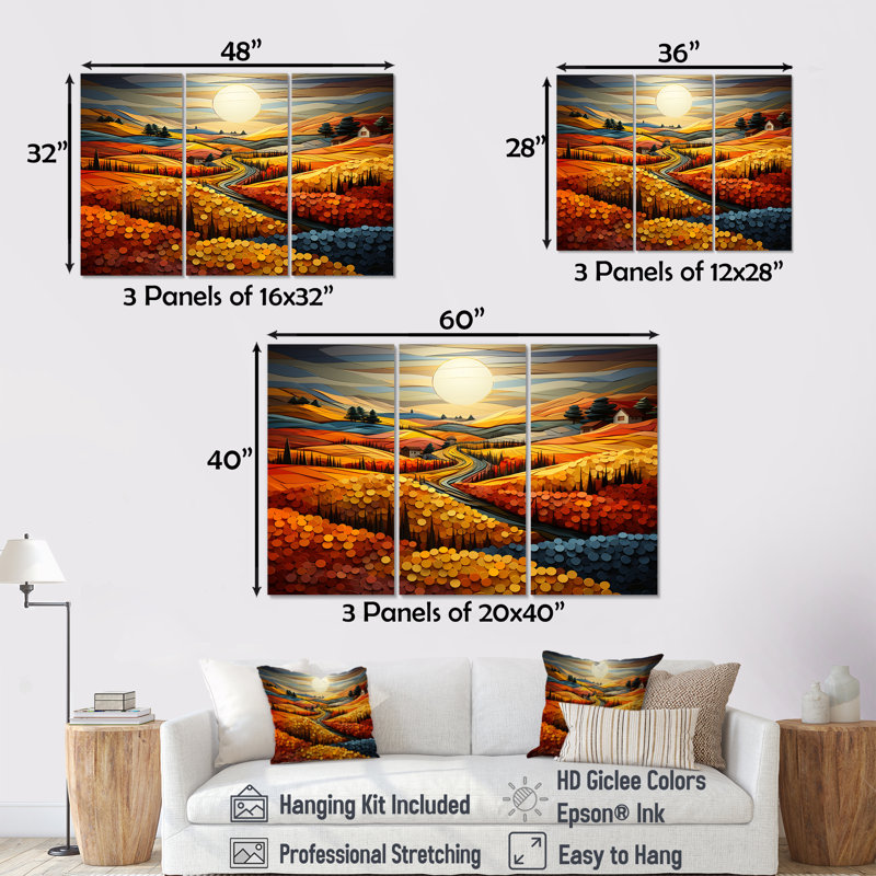 «Countryside Fusion Unveilé II», ensemble d'art mural sur toile, Toile tendue, H 28 po x l 36 po x P 1 po