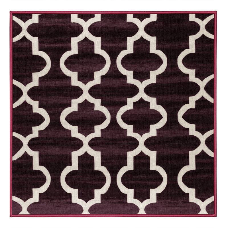 Machine Washable Trellis Brown Area Rug, Square 5'