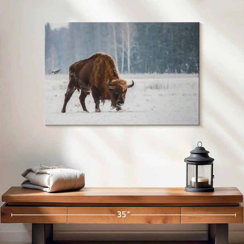 Brampt Bison In Snowy Forest, 16" H x 24" W