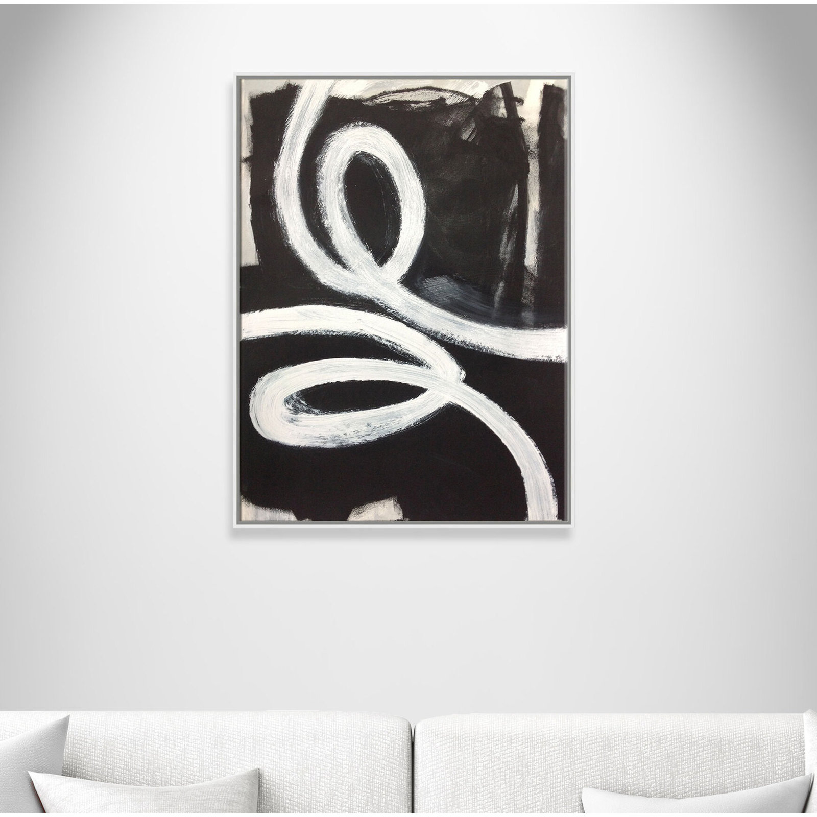 Hendrix "White Swirly Swirls 1" Print, 40" H x 30" W x 2" D, White Framed