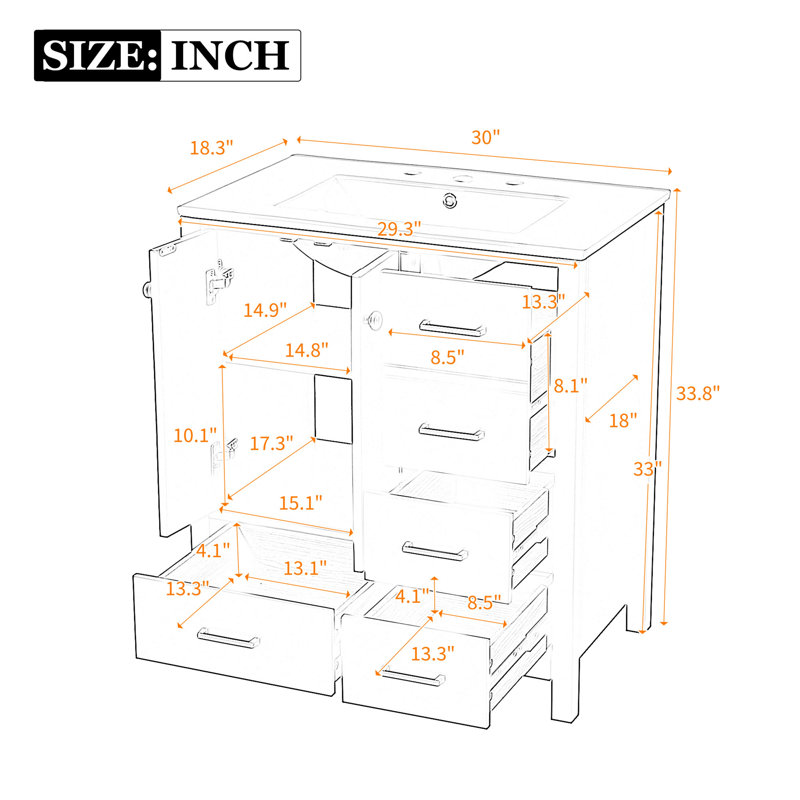 30'' Bathroom Vanity With Ceramic Sink Combo