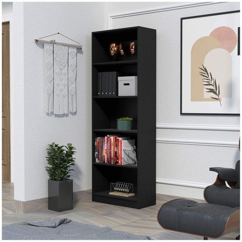 Sutton 4 Shelves Bookcase With Modern Storage Shelves, Black