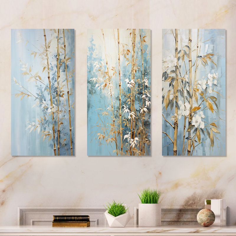 Or et bambou bleu, H 28 po x l 36 po, Toile tendue