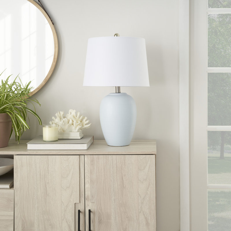 Lampe de table en céramique Brejon, Blanc, Bleu