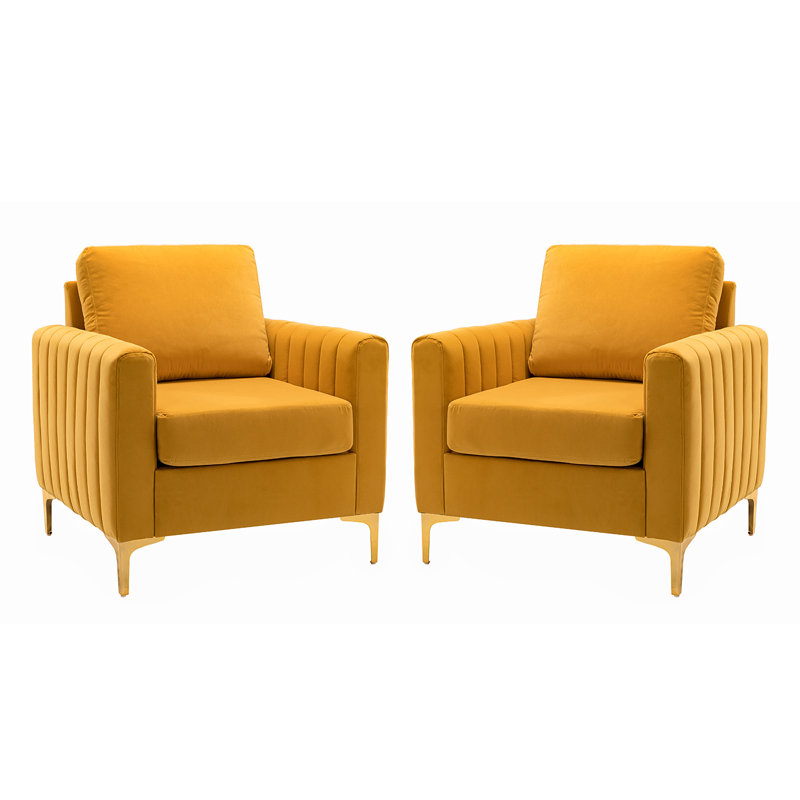 Fauteuil club en velours Gillette, Moutarde