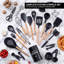Ensemble 29 pièces d'ustensiles de cuisine en silicone, poignée en bois, antiadhésif, résistant à la chaleur, sans BPA
