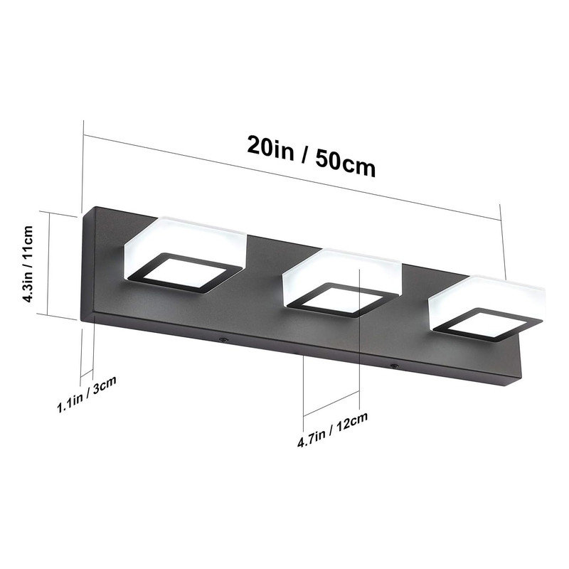 Matte Black Acrylic 3-Light LED Modern Bathroom Vanity Fixture