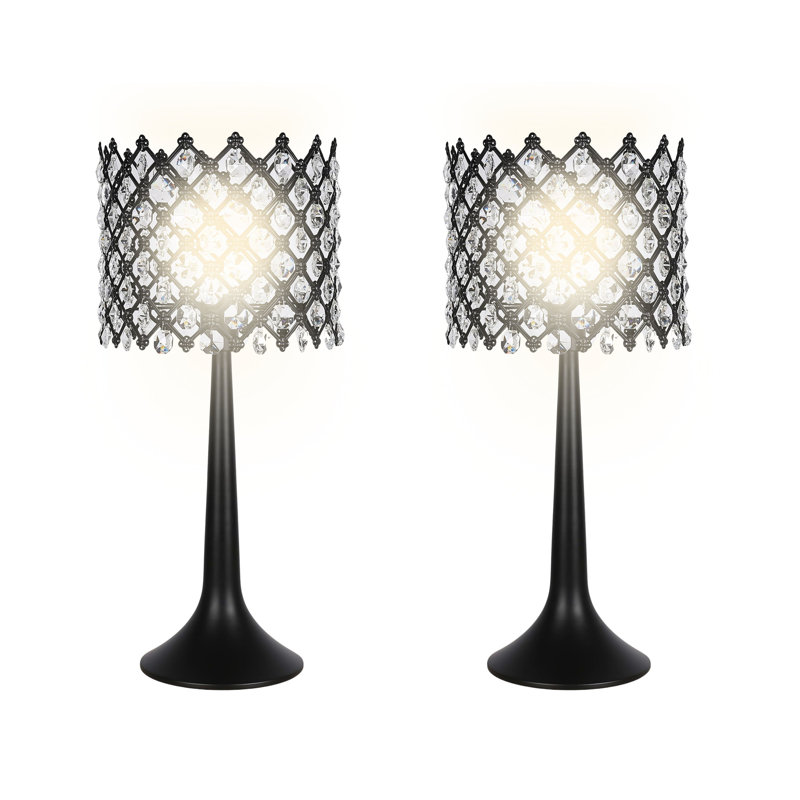 Crystal Lattice Radiance Table Lamp - Matte Black & Clear Crystal - Set of 2