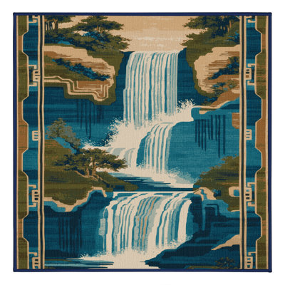 Machine Washable Art Deco Blue Area Rug