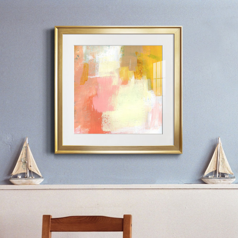 Impression encadrée jaune et rosé I-Premium - prête à être accrochée, Papier encadré doré, H 26,5 po x l 26,5 po x P 1,5 po