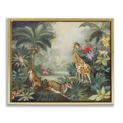 Tropical Animals in Jungle Framed Floater Canvas Wall Art by Julia Purinton