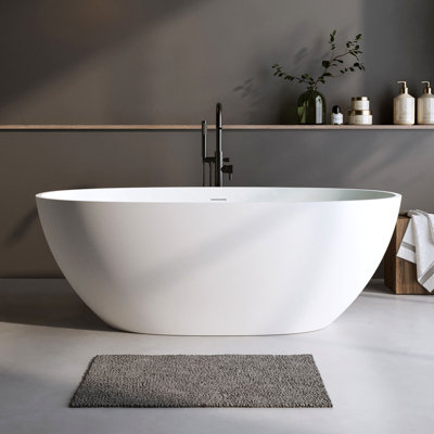 Baignoire de trempage profonde autoportante en résine opaque avec drain central 59 po x 30,7 po H2O