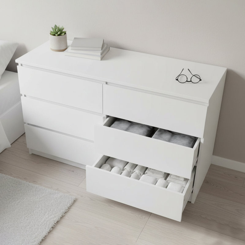 138cm W 6 - Drawer Chest of Drawers, White