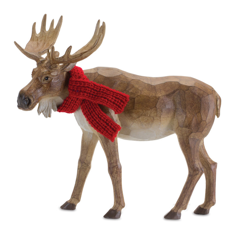 Orignal d'hiver sculpté avec écharpe (ensemble de 2), H 7 po x l 3,5 po x P 9,5 po