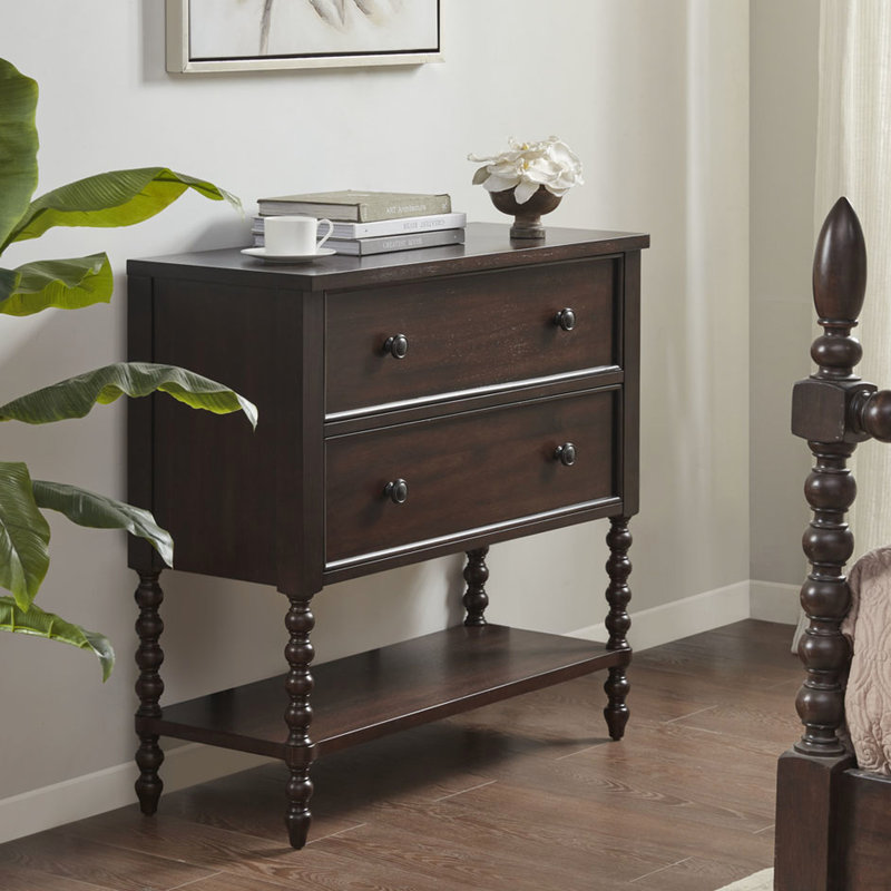 Commode décorative - 2 tiroirs, bois massif, tiroirs décoratifs à cadre en bois brun, unité de rangement classique