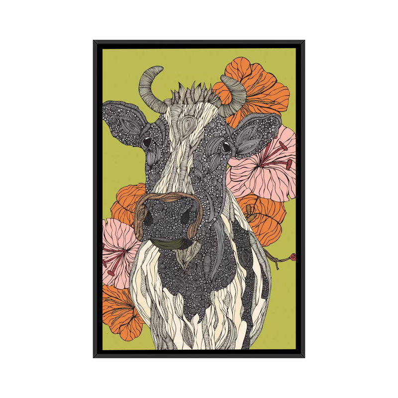«Moo» par Valentina Harper - Estampe numérique sur toile tendue avec châssis, H 26 po x l 18 po x P 1,5 po, Cadre noir