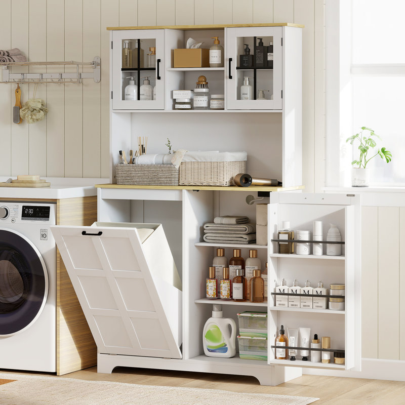 Armoire de cuisine avec station de charge et armoire à poubelle, Blanc
