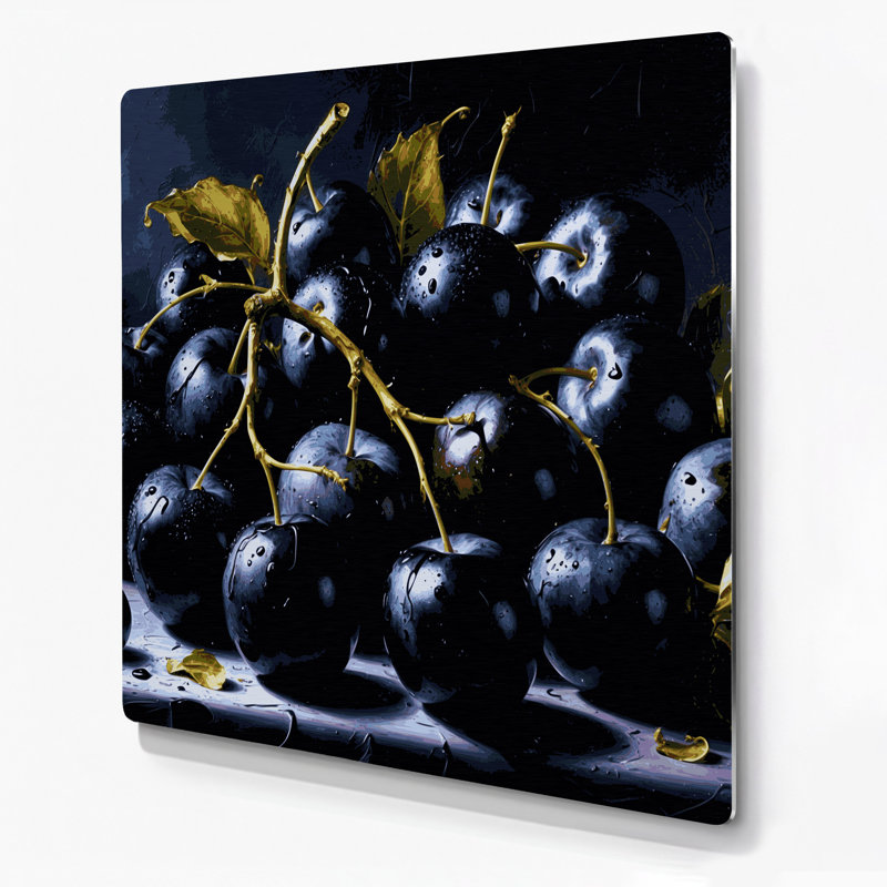 Art mural en métal Fruit prune noire et grise, H 12 po x l 12 po