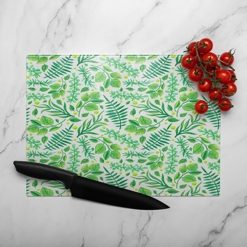 Mixed Leaves Glass Chopping Board