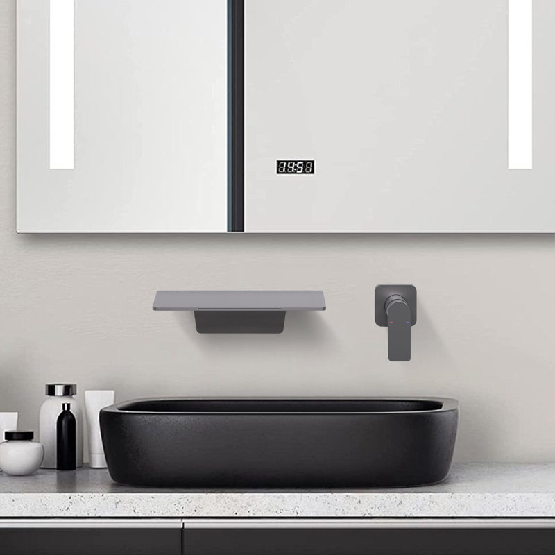 Wall Mounted Required Single-handle Bathroom Faucet, Gun Ash
