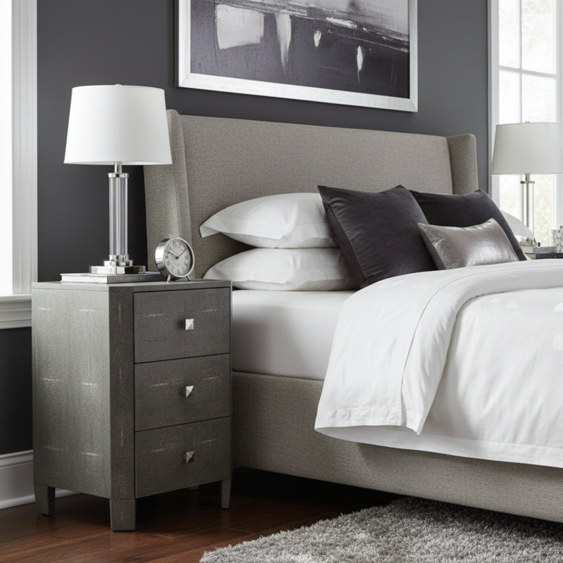3 Drawer Grey Faux Shagreen Nightstand