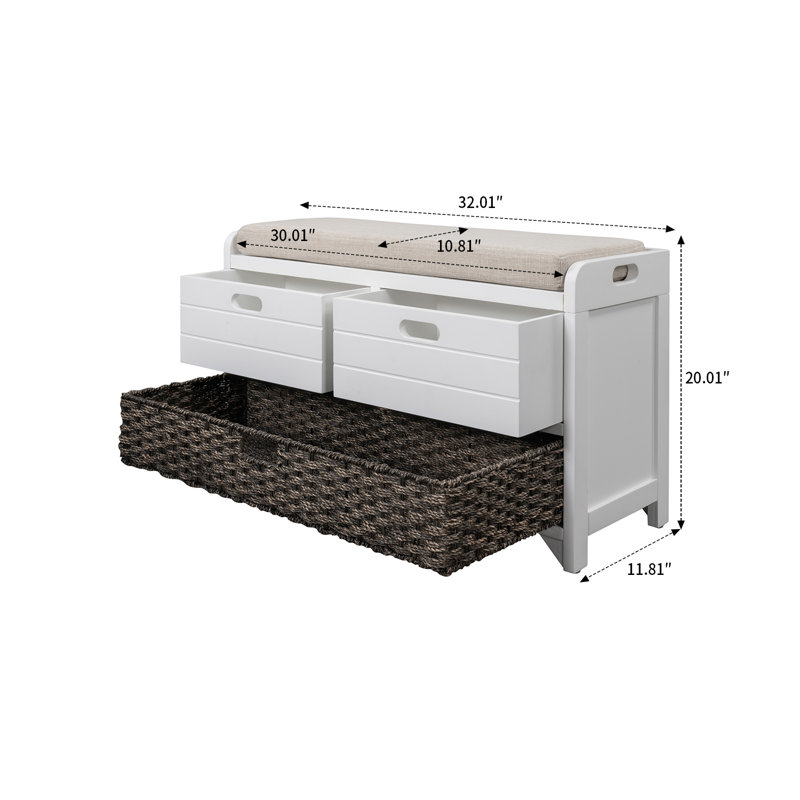 Fabric Upholstered Storage Bench, White