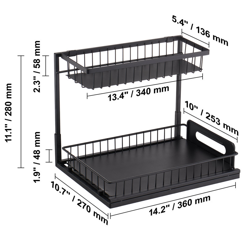 Rangement sous-évier à 2 niveaux avec rangement sous le lavabo 10,7 po x 14,2 po