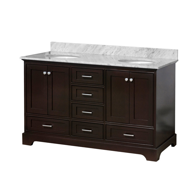 Ensemble de meuble-lavabo double 60 po Larosa, Chocolat, Marbre de Carrare