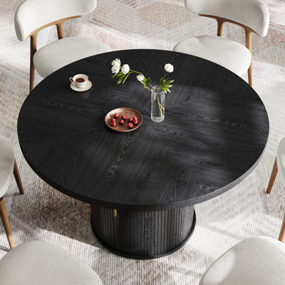 47" Round Dining Table with Storage Shelf Farmhouse Fluted Kitchen Table