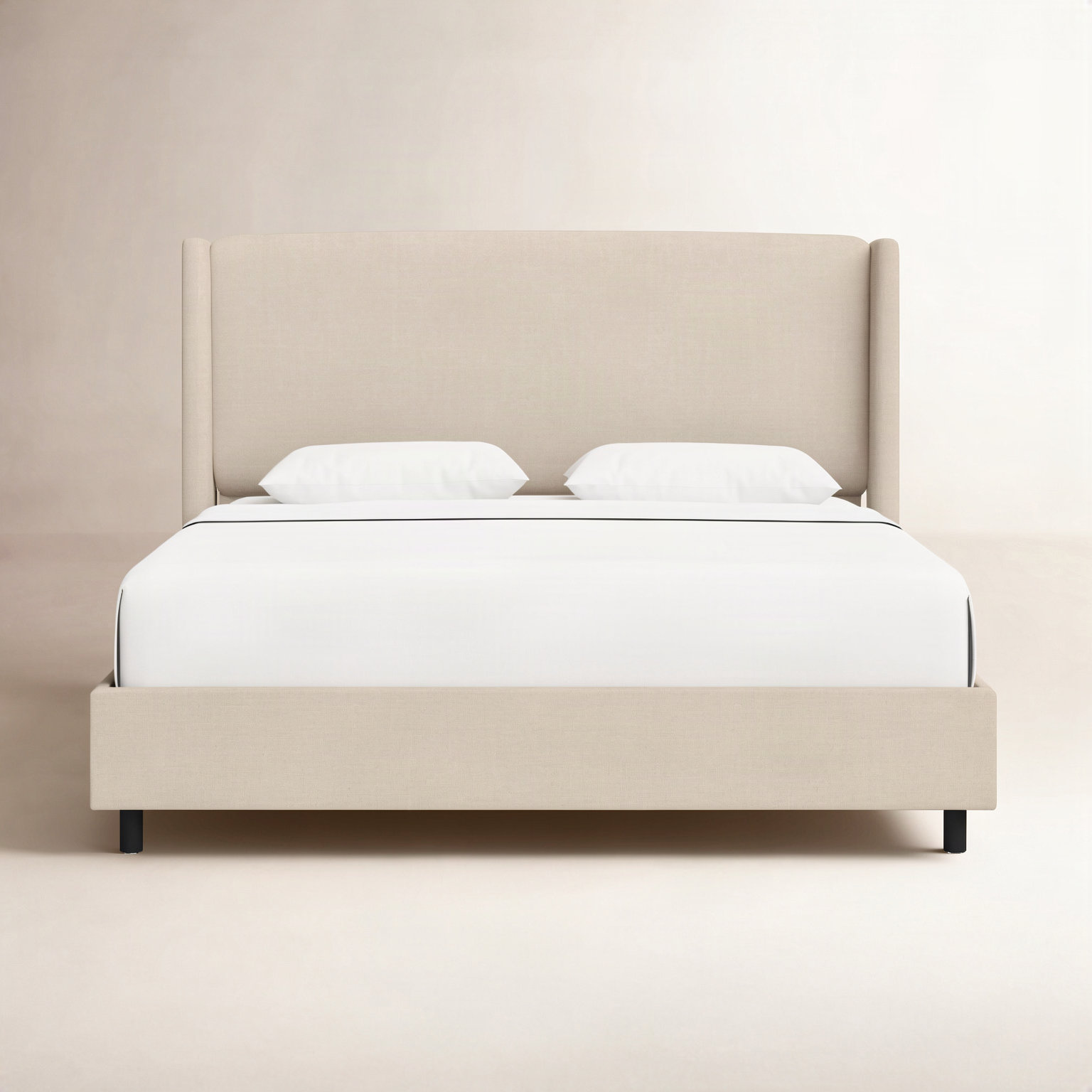 Tilly Upholstered Wingback Bed, King, Classic Linen Linen