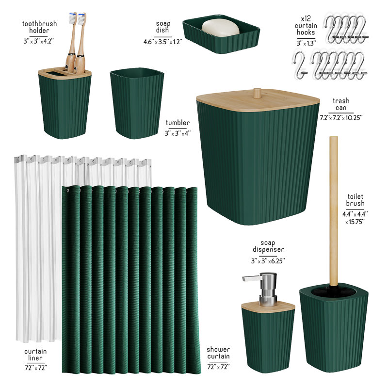 Clara Clark Complete 20 Piece Bathroom Accessory Set with Shower Curtain, Liner, and Hooks (Set of 20)