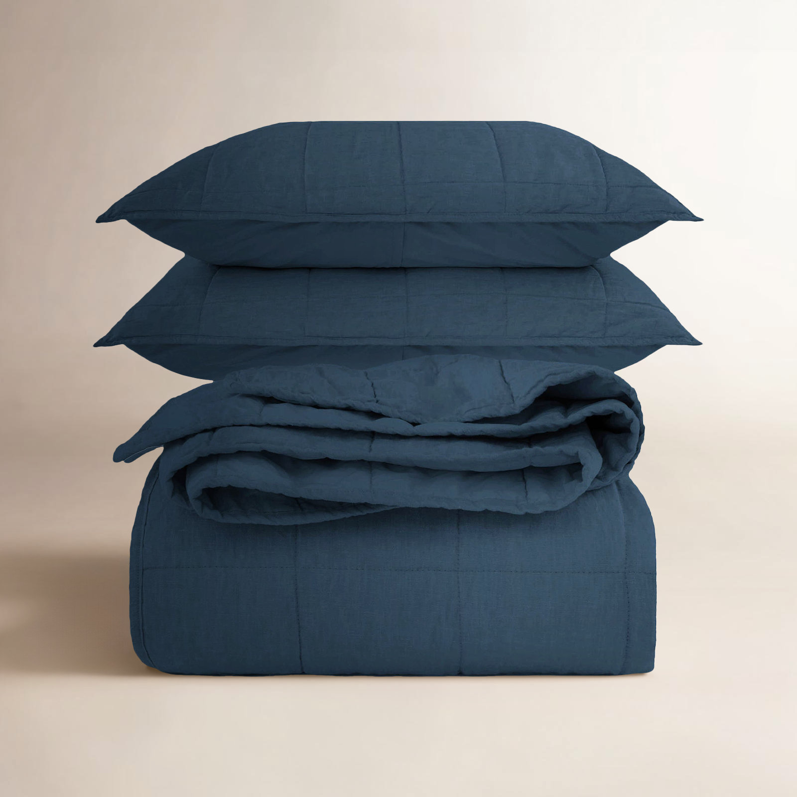French Linen Quilt Set, Baltic, King Quilt + 2 King Pillow Shams