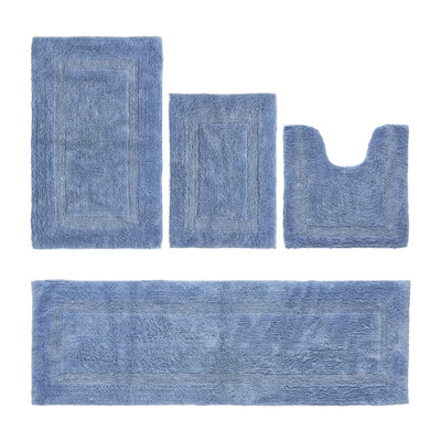 Ensemble de tapis de bain 4 pièces 100% coton Adelen Premium 2370 GSM, lavable à la machine, super absorbant et tapis de bain réversible à tissage touffeté pour salle de bain, douche et baignoire, tapis de salle de bain certifiés Oeko-Tex, bleu foncé