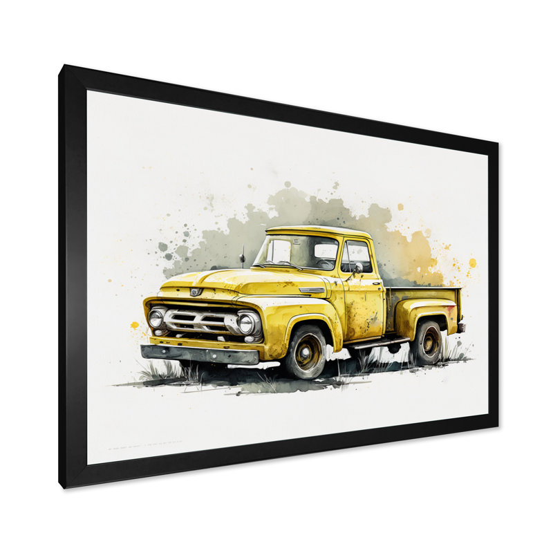 «Yellow and Cream Retro Treasures» - impressions sur toile de voiture rétro, Cadre photo noir, H 12 po x l 20 po